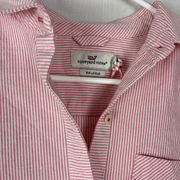 Vineyard Vines Paradise Pink and White Striped Button Down Woven Top NWT SZ 2 - Picture 5 of 5